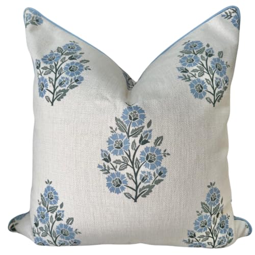 Floral Throw Pillow Cover Camille Blockprint 20"x20" 50 cm x 50 c...