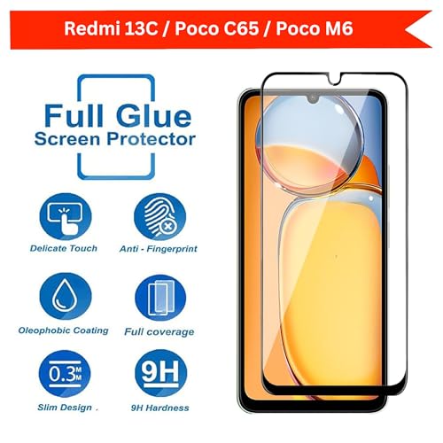 Image of DARKFIT Tempered Glass Premium Screen Protector Compatible for Redmi 13C | Edge to Edge Coverage with Easy Installation Kit | Scratch Resistance | HD Clear Glass (Black Border) | Pack of 1