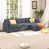 Xbro Divano Modulare a L 3 Posti con Pouf, Divano Cloud in Tessuto a Coste, Seduta Profond...