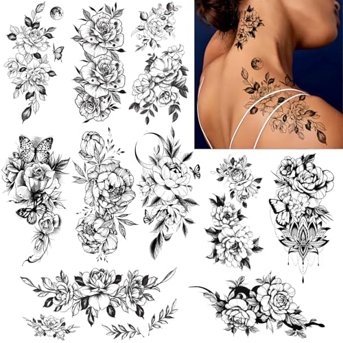 Casciybo Black Flower Butterfly Temporary Tattoos for...