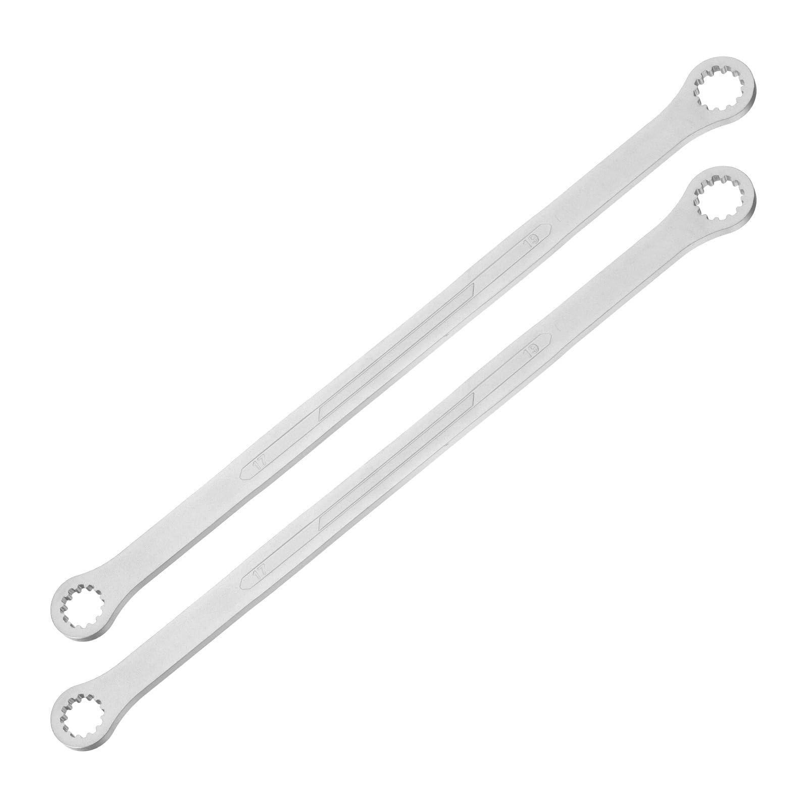 sourcing map 2pcs Double Head Box End Wrench 17 x 19mm 45# Steel Nickel Plating 0 Degree Offset Extra Long Box End Spanner Hand Tool with 12 Tooth for Automotive Repair Maintenance Mechanical