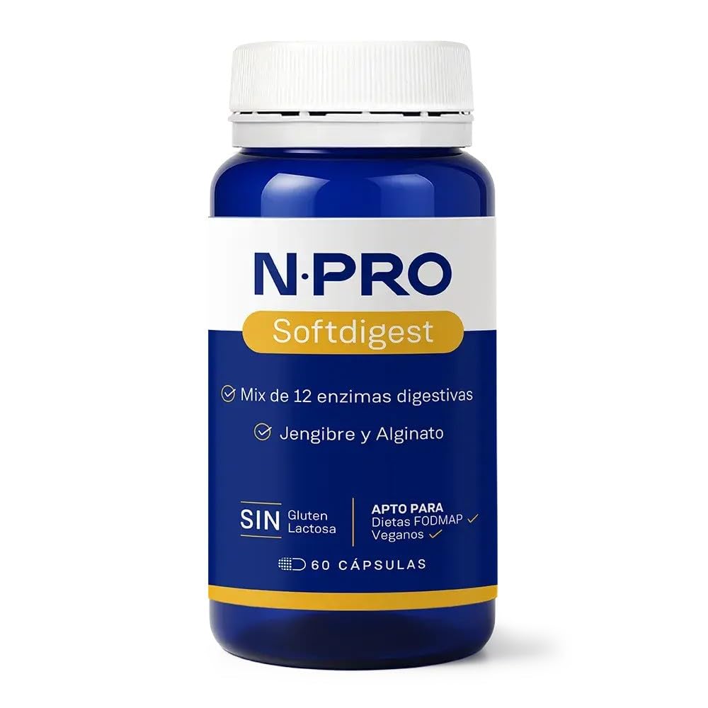 NPro SALUD INTESTINAL Softdigest 60 Cápsulas | 12 Enzimas Digestivas de Baja Carga, Jengibre y Alginato, Soporte para Digestión Sensible, Confort Gástrico