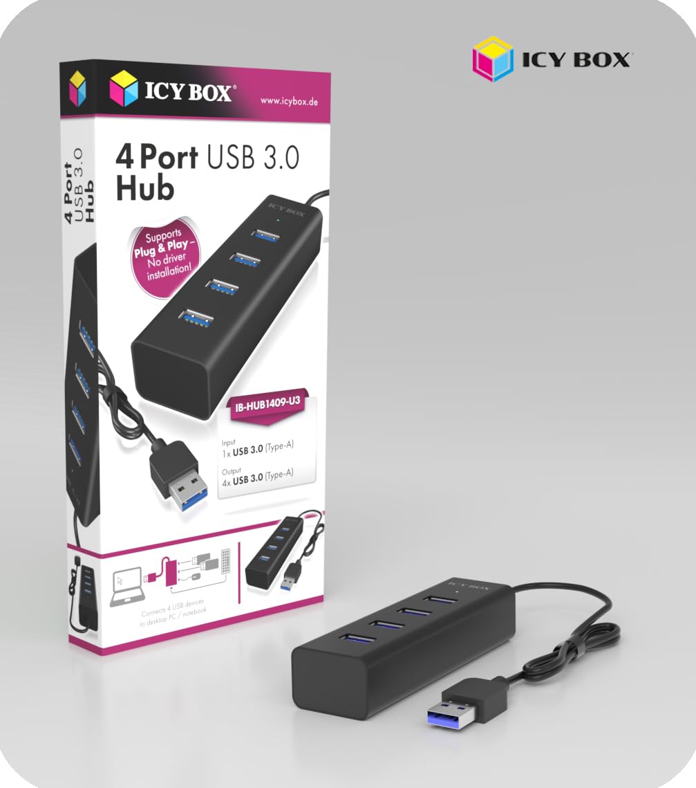 ICY BOX IB-HUB1409-U3 4-drożny hub USB (złącze typu A) z 4 portami USB 3.0 (typ A) czarny IB-HUB1409-U3 4x USB 3.0 (typ A)