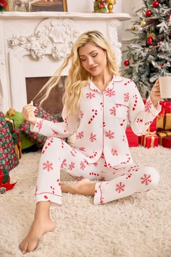 Pajamas for Women Set 2 Piece Lounge Sets Long Sleeve Button Down Loungewear Cute Polka Dots Sleepwear Soft Pj,Chest Pocket3