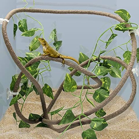 Coolrunner 8FT Reptile Vines and Flexible Reptile Leaves with Suction Cups Jungle Climber Long Vines Habitat Decor for Climbing, Chameleon, Lizards, Gecko Cover