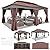 HOTEEL Gazebo 12x20, Outdoor Gazebo on Clearance with Double Ventilated Arc Roof, Privacy Curtains & Mosquito Netting, Easy Set up Canopy Tent with Stable Metal Frame for Patio, Brown