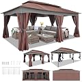 HOTEEL Gazebo 12x20, Outdoor Gazebo on Clearance with Double Ventilated Arc Roof, Privacy Curtains & Mosquito Netting, Easy Set up Canopy Tent with Stable Metal Frame for Patio, Brown