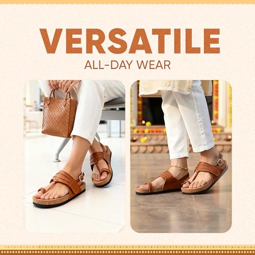 Image of Frido Puneri Chappal for Women | Ergonomic Traditional Indian Leather Chappal with Memory Foam, Wide Toe Box & Zero Drop Design | Adjustable Ethnic Footwear