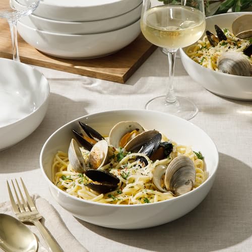 Image of Gibson Home Zen Buffet Pasta Bowls Set of 6, 41oz Porcelain Salad Bowls and Serving Bowls, 8.5 Inch White Bowls, Dishwasher & Microwave Safe