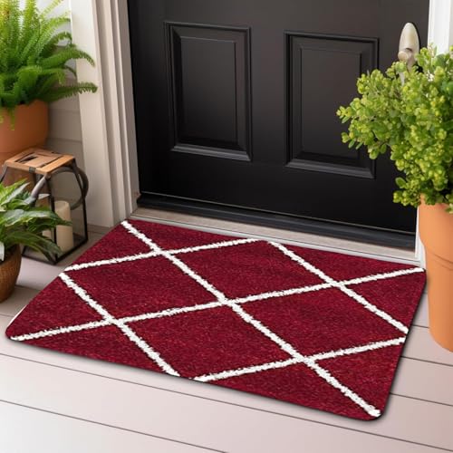 Image of VASAC Carpet for Hallway, Kitchen, and Modern InteriorsCarpetCozy Shag Runner for Living Room, Bedroom & Office Decor ETC Size 16x24 Inch, Patten-Solid Red M