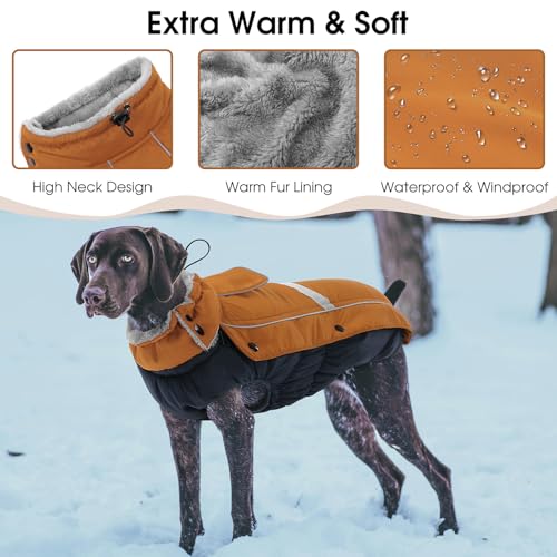 CITÉTOILE Hundemantel Wasserdichter, Hundejacke Winddichte Wintermantel Hund Outfit mit Reflektierender Streifen und Reißverschluss, Braun, S