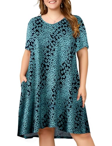 OVERWORETY Womens Short Sleeve Plus Size T-Shirt Dress V Neck Casual Loose  Swing A-Line Summer Tunic Dresses with Pockets - Product Details
