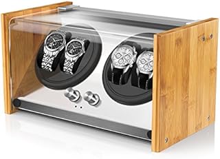 Watch Winder Smith Uhrenbeweger aus Bambusholz und Metall für 4 Uhren, WWS-B2BAM