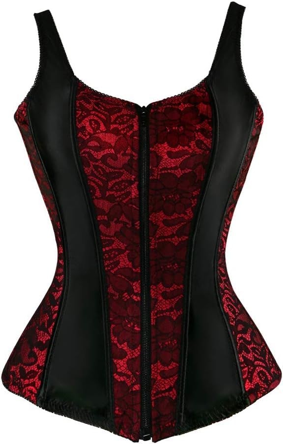 Image of Women's Lace up Gothic Jacquard Shoulder Straps Tank Overbust Shaper Corset Bustiers Top