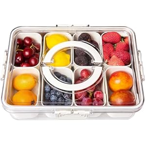 Divided Serving Tray with Lid and Handle, Snackle Box Charcuterie Container for Portable Snack Platters, Travel Snack Container for Snacks, Fruits, Candy, Nuts – Perfect for Parties, picnics