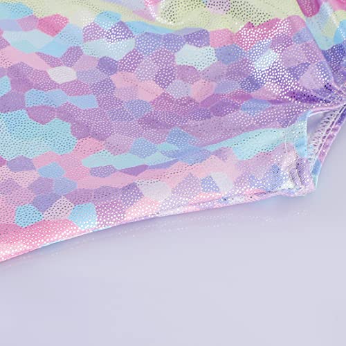 Image of EQSJIU Gymnastics Leotards for Girls Kids Rainbow Mosaic Mermaid Butterfly Stars Leopard Galaxy Tie Dye Cosmos Leopard