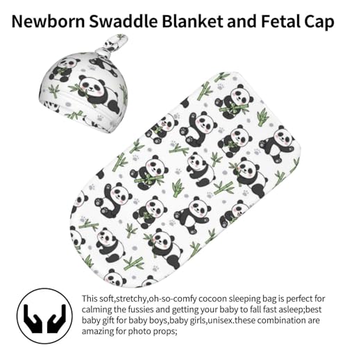 Image of Panda Swaddle Blanket with Hat for Baby, Swaddling Panda Theme Baby Stuff