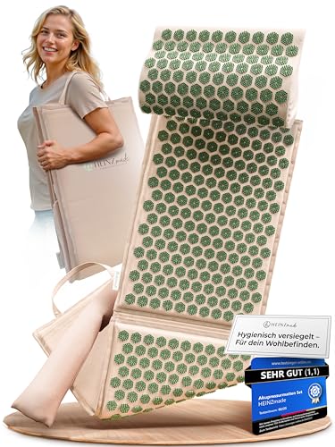HEINZmade Akupressurmatte XL mit ergonomischem Kissen & Lendenrolle –...