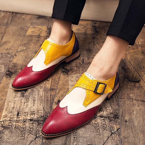 Men's Formal Shoes,Fashion Color Blocking Pointed Toe Oxford Uniform Business Casual PromLeather Shoes3