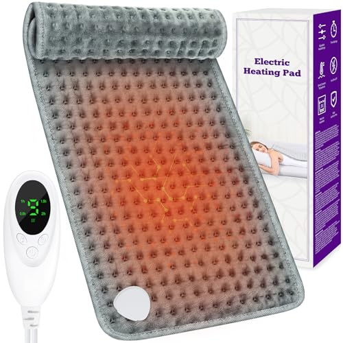 Heizkissen mit Abschaltautomatik für Rücken Nacken Schulter, Wärmekissen Elektrisch Heizdecke Klein 9 Temperaturstufen 4 Zeiteinstellungen, Wärmematte Elektrische Heizdecke Waschbar 30 x 60 cm, Grau