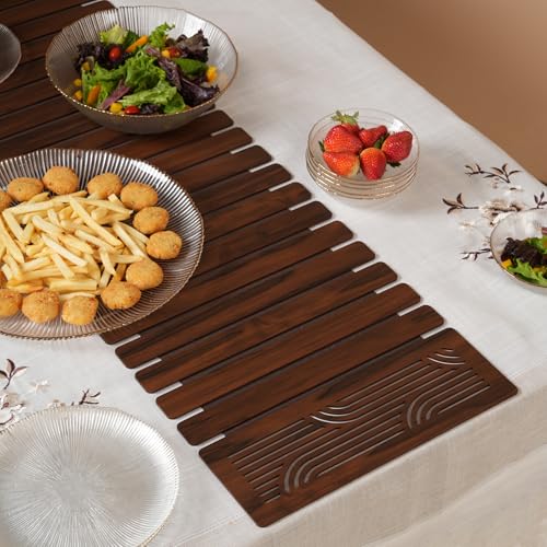 Image of HOME 360 Modern Slat Table Runner | Decorative Finish MDF Slats with Intricate Cut-Out Patterns | Rollable Table Centerpiece for Dining Room, Kitchen | (Darkbrown 2, 14X72 INCH)