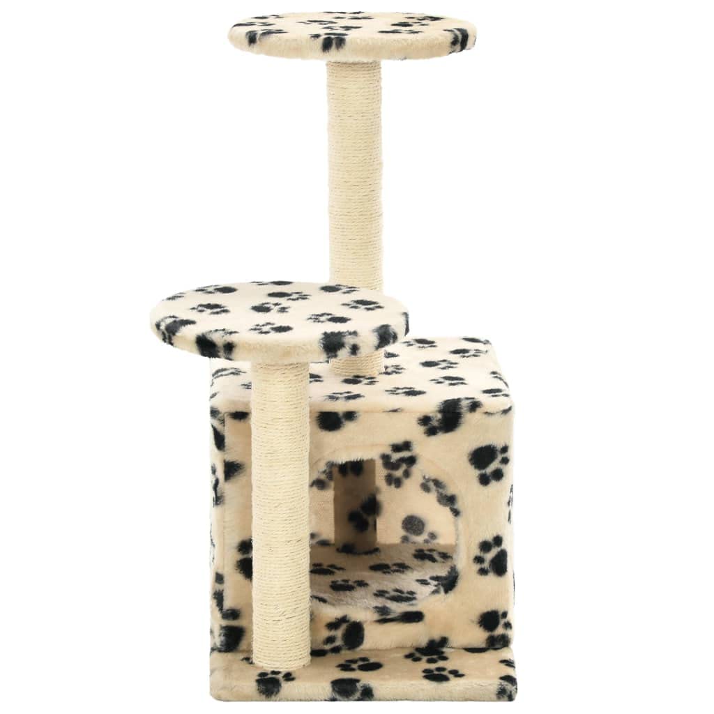 Kratzbaum 60cm Beige mit Sisal Kratzstamm und Plüschhöhle | Kompakte Kletterhilfe fürs Wohnzimmer mit gemütlichem Katzenhaus und Aussichtsplattform für aktive Kätzchen.