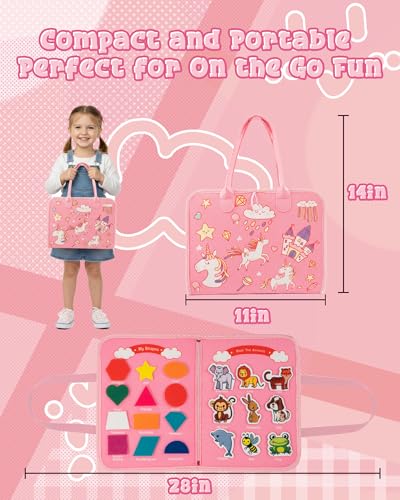 Image of Pink Montessori Busy Board for Toddlers,8-Page Sensory Activity Book for Fine Motor Skills & Basic Dress Learning, Portable Travel Toy for Preschool Kids, Portable Travel Gift for Preschool Girls