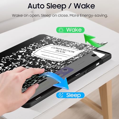 Image of Fintie Hybrid Slim Case for Samsung Galaxy Tab S9 FE 5G 10.9 Inch /Galaxy Tab S9 11 Inch 2023 with S Pen Holder, Shockproof Cover with Clear Transparent Back Shell, Auto Wake /Sleep, Composition Book