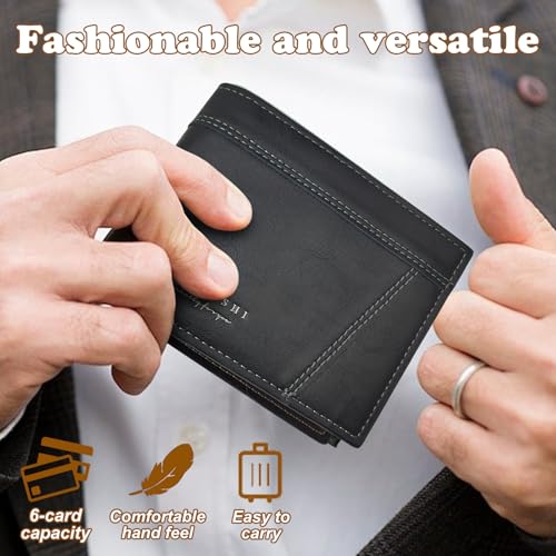 Mens Wallet, PU Leather Bifold Wallets for Men Foldable Credit Card Wallet with Card Slot ID Card Window Front Pocket Wallet with Zipper (Brown)3