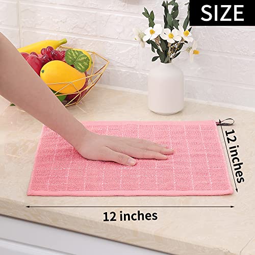 Image of Homaxy 100% Cotton Terry Kitchen Dish Cloths, 6 Pack, Pink