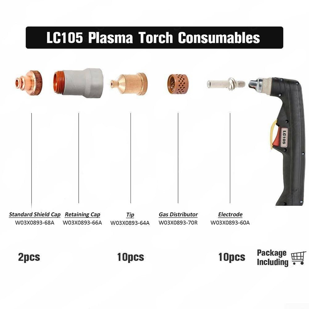 Plasmaschneidteile der Serie KP2845, kompatibel mit LC105 und Tomahawk 1538, 22-teiliges Brenner-Verbrauchsmaterial-Set