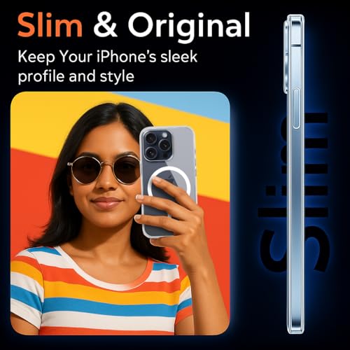 Image of Jkobi Lifetime Anti-Yellow MagSafe Compatible Clear Back Case Cover for Apple iPhone 15 Pro Max (Sleek Hard Crystal | Camera Protection and Shockproof)