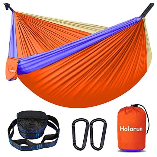 Holarun Hammock, Double Camping Hammock for 2 Adult Lightweight Parachute Hammock with Tree Straps (16+2 Loops)& Carabiners, Portable Nylon Hammock for Kid, Backpacking, Hiking, Yard Garden, Travel…