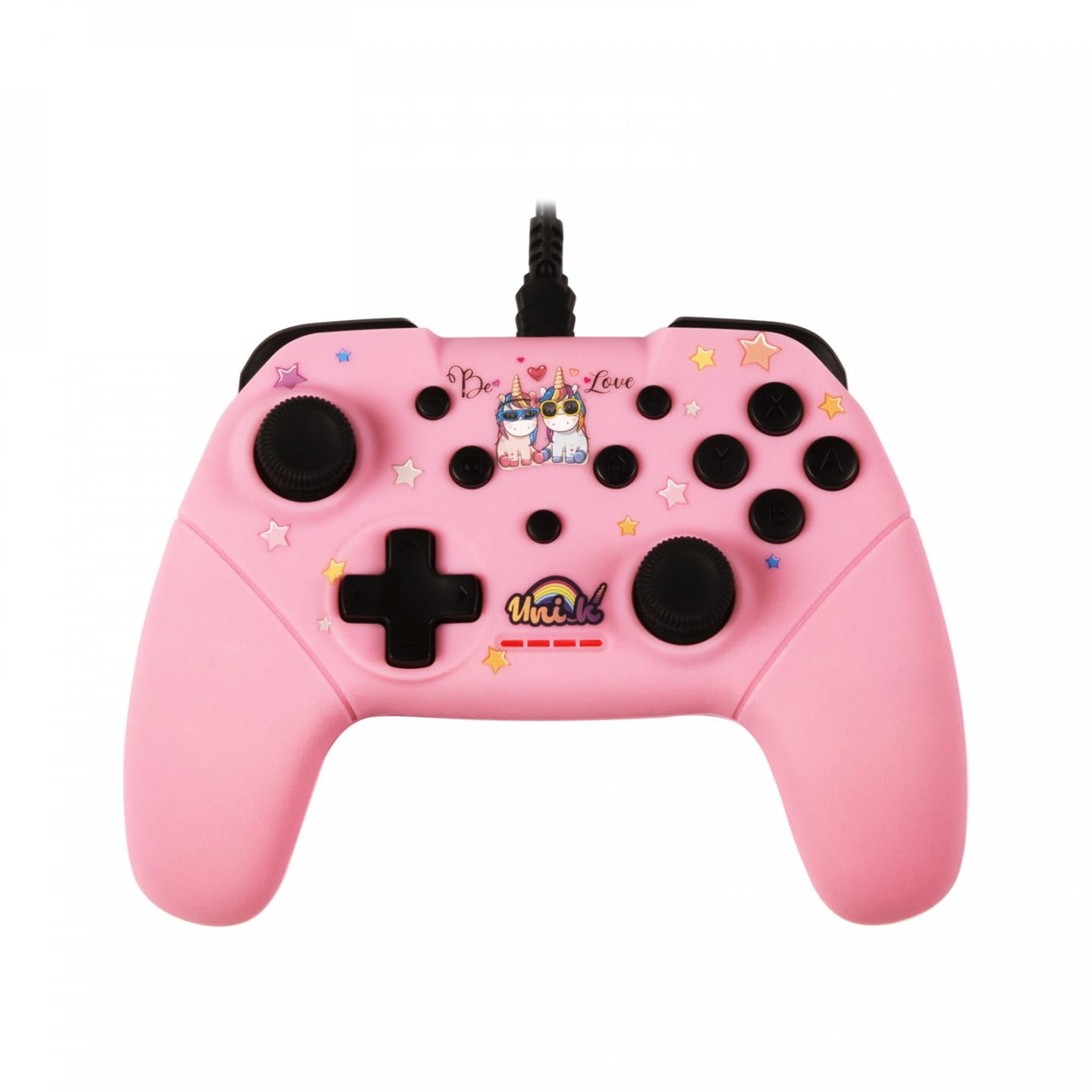 Konix Unik Mando con cable para Nintendo Switch, Switch 2 y PC - Cable de 3 m - Diseño Be Love, unicornios - Rosa
