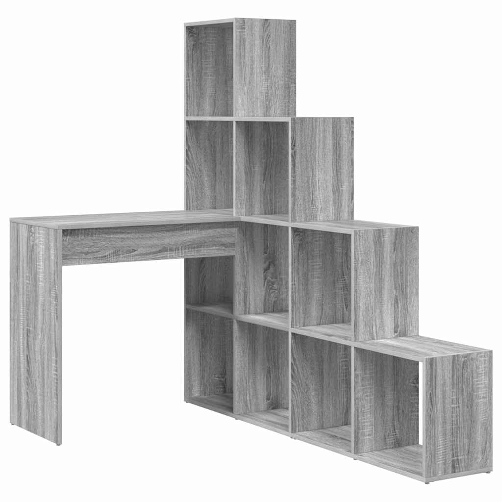 Scrivania angolare grigio Sonoma 149,5 x 101,5 x 149,5 cm, scrivania angolare salvaspazio con ripiano, scrivania per computer a forma di L, in legno, per casa e studio