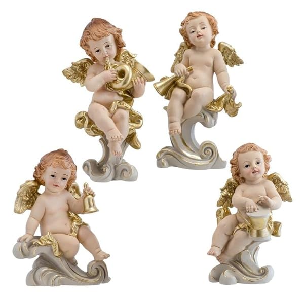 DRW Set de 4 angelitos con Instrumentos Dorado 18 cm de Alto