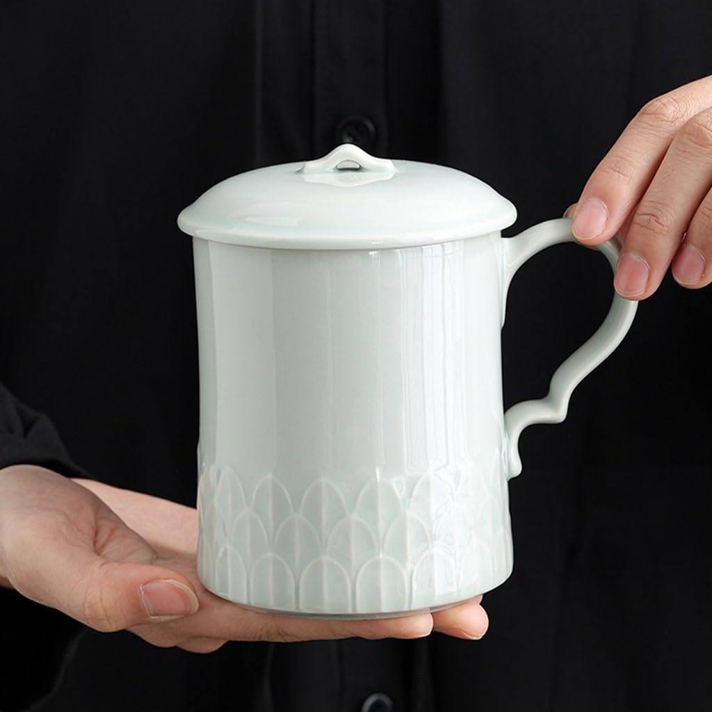 Tasse à thé Tasse de Bureau en céramique de Grande capacité, Service à thé, Tasse créative Faite à la Main, Filtre à Eau avec Couvercle Tasses à thé réutilisables