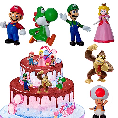 Figuras Super Mario 6pcs Super Mario Tarta Decoración Figuras Mario Bros Figuras Decoración Tartas Pastel for Children's Parties Decoración Pasteles Cumpleaños Cover