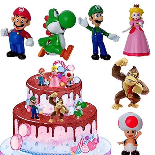 Figuras Super Mario 6pcs Super Mario Tarta Decoración Figuras Mario Bros Figuras Decoración Tartas Pastel for Children's Parties Decoración Pasteles Cumpleaños