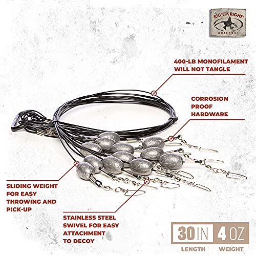 Rig'em Right Waterfowl Original Pre-Rigged Tangle Free Duck Hunting Decoy Anchors (30" Length, 4-Oz Weights) #TOP1