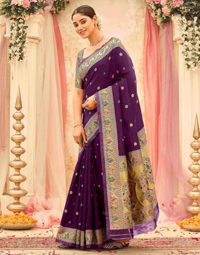 Image of SIRIL Women's Weaving Paithani Silk Saree With Unstitched Blouse Piece