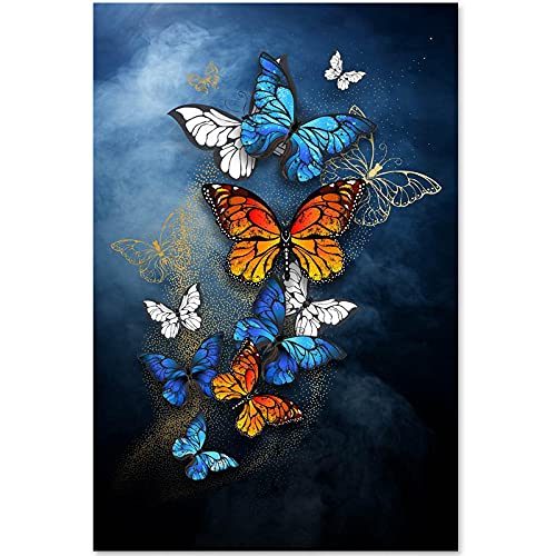 Impression de papillons en or bleu pour un salon moderne chic 70x100cm - 3