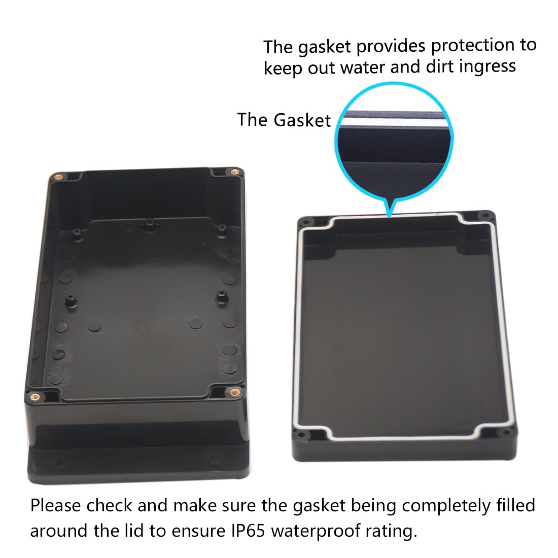 Zulkit Caja de conexiones de plástico ABS a prueba de polvo, impermeable, IP65, cajas eléctricas universales para proyectos con oreja fija, color negro, 200 x 120 x 56 mm (paquete de 2)