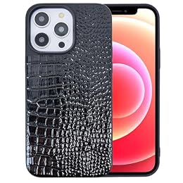 DMaos Compatible with iPhone 15 Pro Max Case for Women, Crocodile Synthetic Patent Leather Cover, Classic Fashion for iPhone15 Pro Max 2023 6.7 Inch - Black