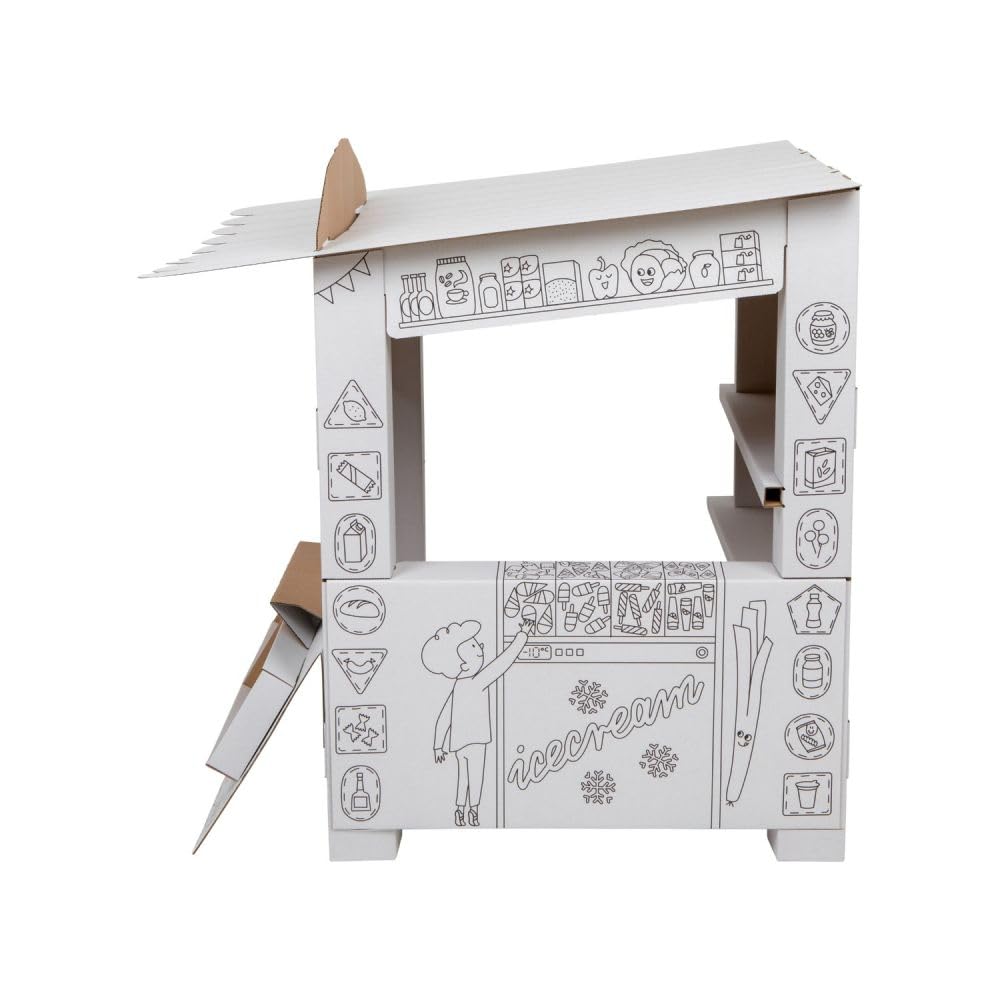 Tektorado - Spielhaus aus Pappe für Kinder - Kinderspielhaus aus Karton zum Bemalen und Spielen - für Outdoor & Indoor - für Kinder ab 3 Jahren - Kaufladen