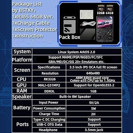 Image of R36s Pro Handheld Game Console with 64GB Storage, 20000+ Games, 4.3-Inch HD Screen, Multi-Functional Entertainment Hub, Blue & Red