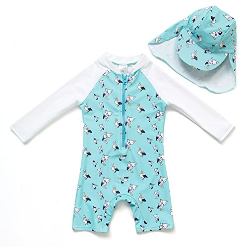 BONVERANO 水着 ラッシュガード ワンピース UPF50+ UVカット 長袖 ベビー 男の子 (Pelican, 9-12 Months)