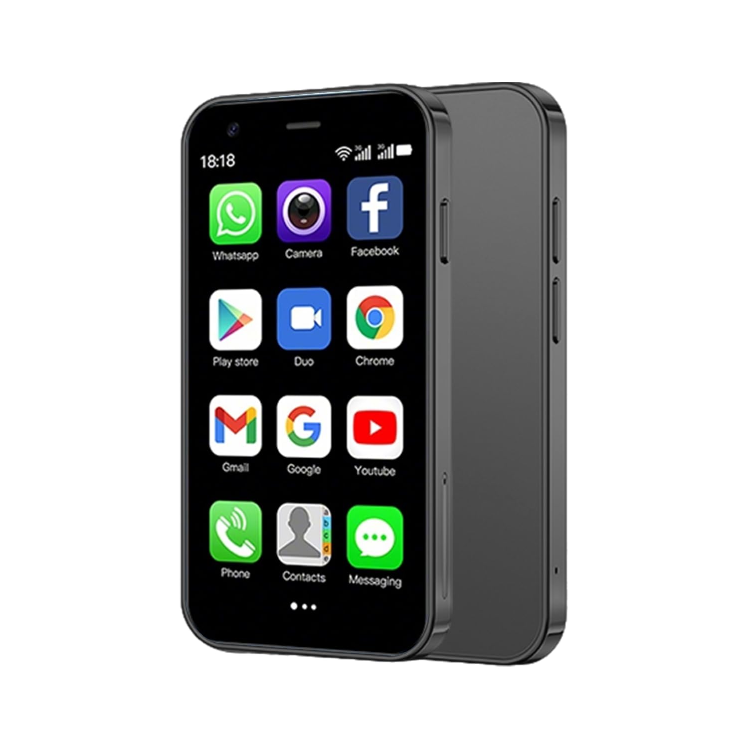 Mini Phone Unlocked 3.0" Compact Smartphone Android 9 Quad-Core Dual SIM Face ID 2GB+16GB (Up to 128GB SD) 3G 5MP+5MP Dual Cameras (Black)