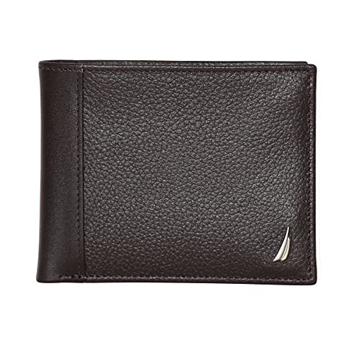 Image of Nautica Men's Bifold Leather Wallet | RFID Blocking | ID Window | Card Slots | Organization | Durable | Stylish