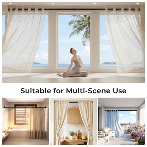 Image of ALLZONE Adjustable Tension Curtain Rod, 40-157 inches, Heavy Duty Curtain Rods No Drilling, Anti-Slip Tension Rod for Window, Shower, Outdoor & Patio, Easy to Install, 1.26In Diameter, Black